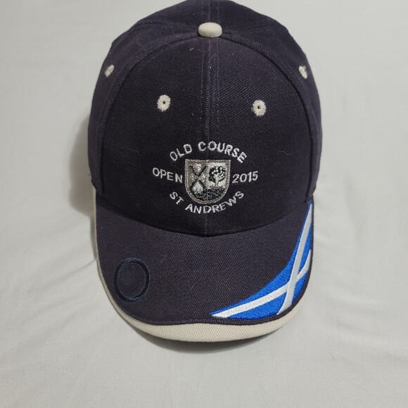 St Andrews Old Course Open 2015 Golf Hat Cap Adjustable Navy Blue Scotland Flag - Picture 1 of 3